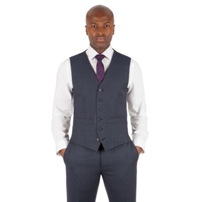Hammond & Co. by Patrick Grant Blue tonal check 6 button tailored fit suit waistcoat